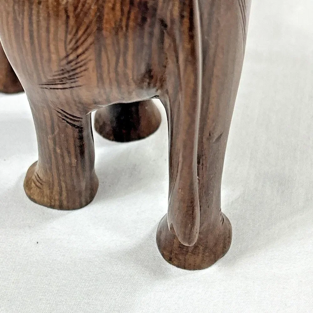 Hand Carved Wooden Elephant Figurine Safari Animal Home Decor *Missing Tusks*